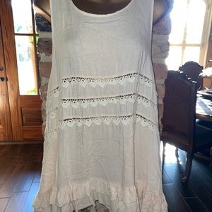 By Together You and I Oversized Babydoll Swing Ivory Eyelet Top Cotton Tank S